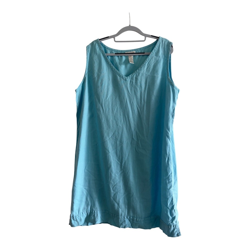 Jones New York 100% Linen Sleeveless Shift Dress Blue 16 Beach Coastal Vacation